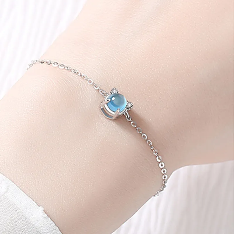 Inlaid Zircon Blue Cat Shape Bracelet