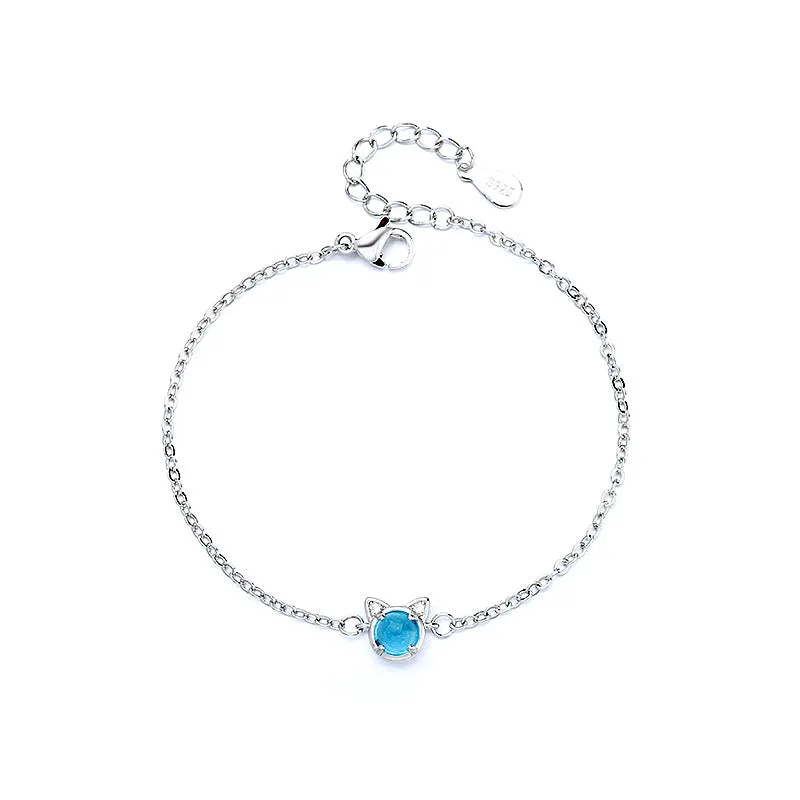 Inlaid Zircon Blue Cat Shape Bracelet