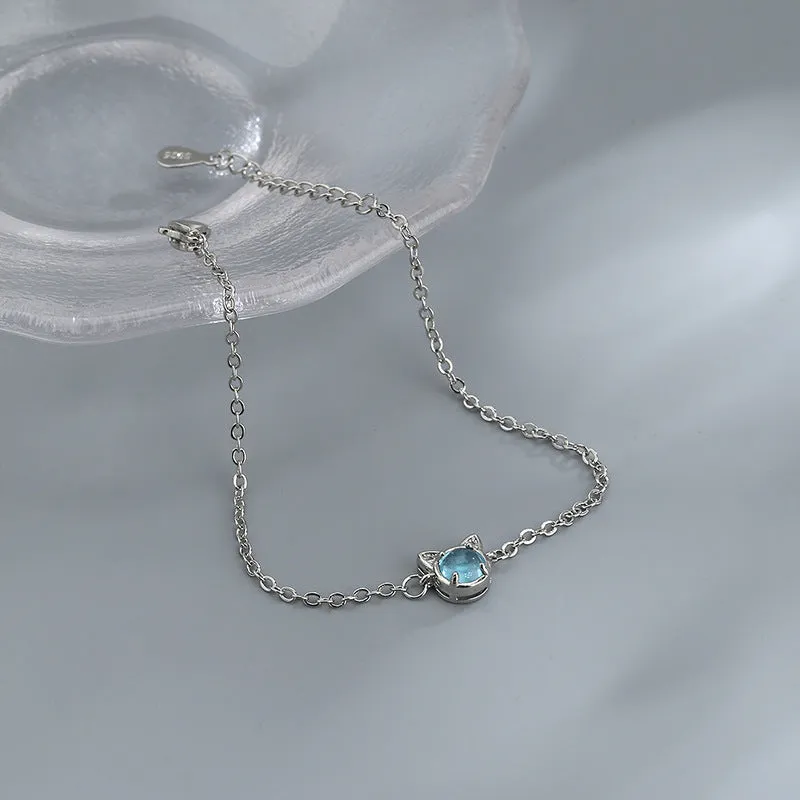 Inlaid Zircon Blue Cat Shape Bracelet