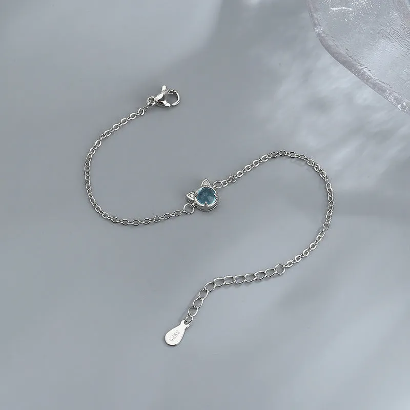 Inlaid Zircon Blue Cat Shape Bracelet