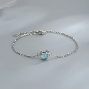 Inlaid Zircon Blue Cat Shape Bracelet
