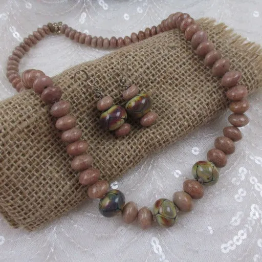 Jasper and Handmade Artisan Bead  Necklace & Earrings  Set