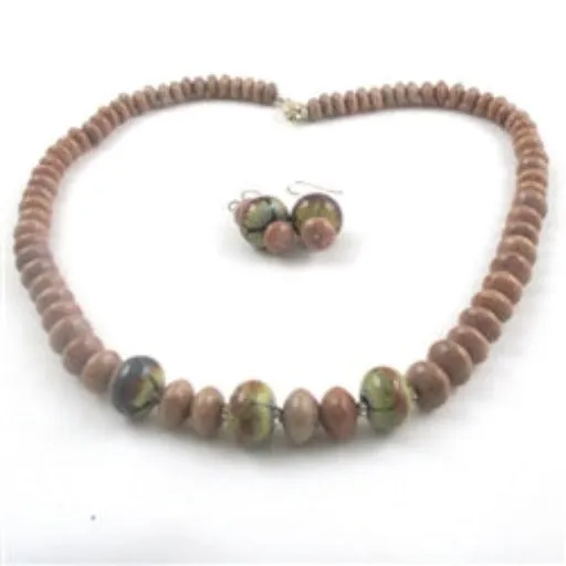 Jasper and Handmade Artisan Bead  Necklace & Earrings  Set