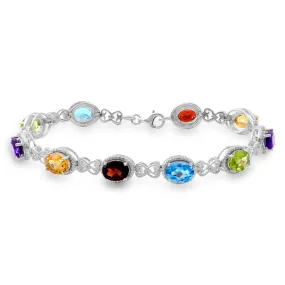 Jewelili Sterling Silver Multi Gemstone Bracelet, 7.25 inches