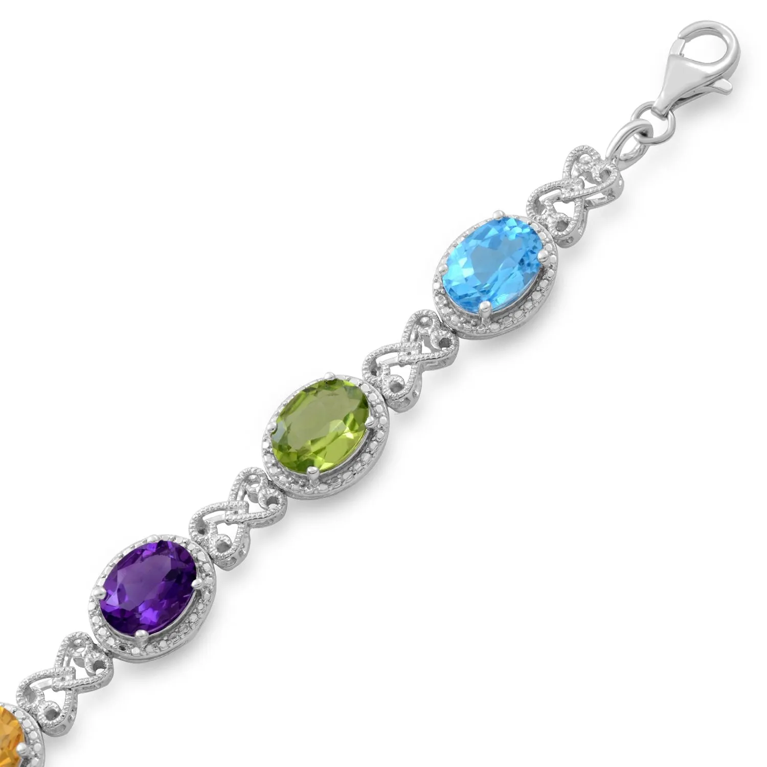 Jewelili Sterling Silver Multi Gemstone Bracelet, 7.25 inches
