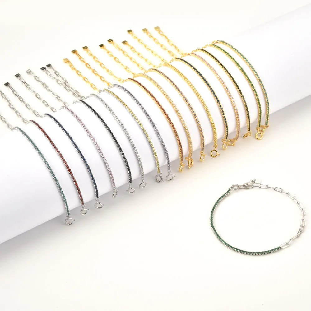 KESLEY 925 Sterling Silver Rainbow Zircon Chain Bracelet 2021 Women