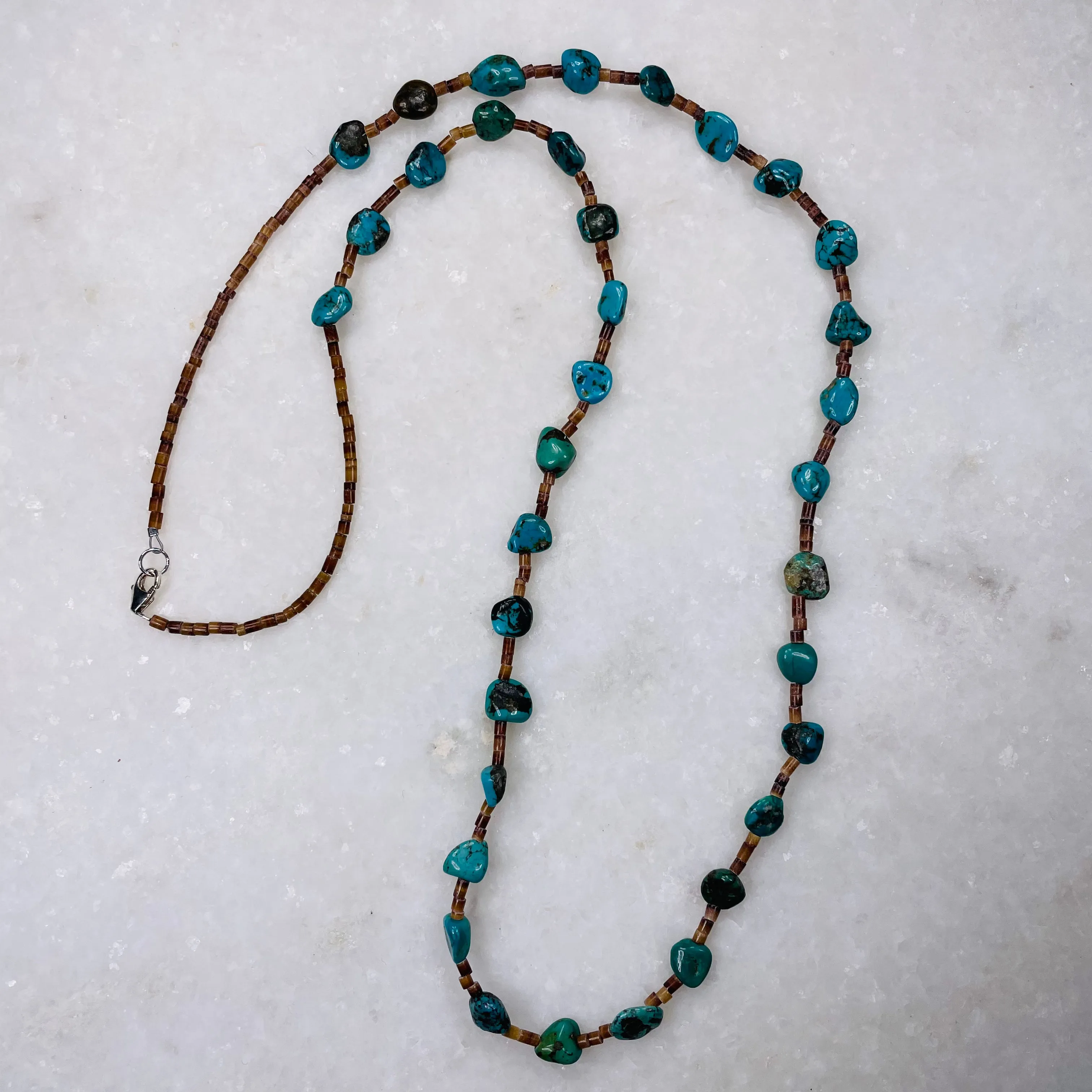Kingman Turquoise & Pin Shell Necklace 30"