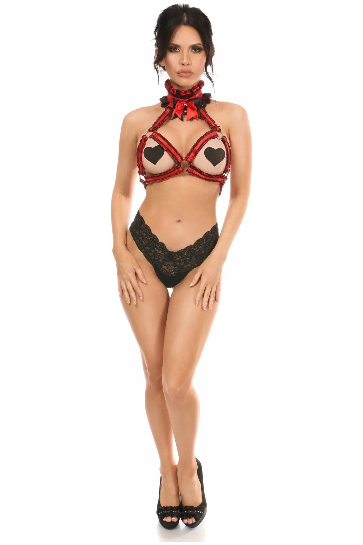 Kitten Collection Red/Black Lace Bra Top Body Harness