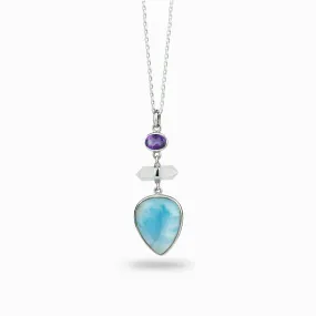 Larimar, Clear Quartz and Amethyst Necklace