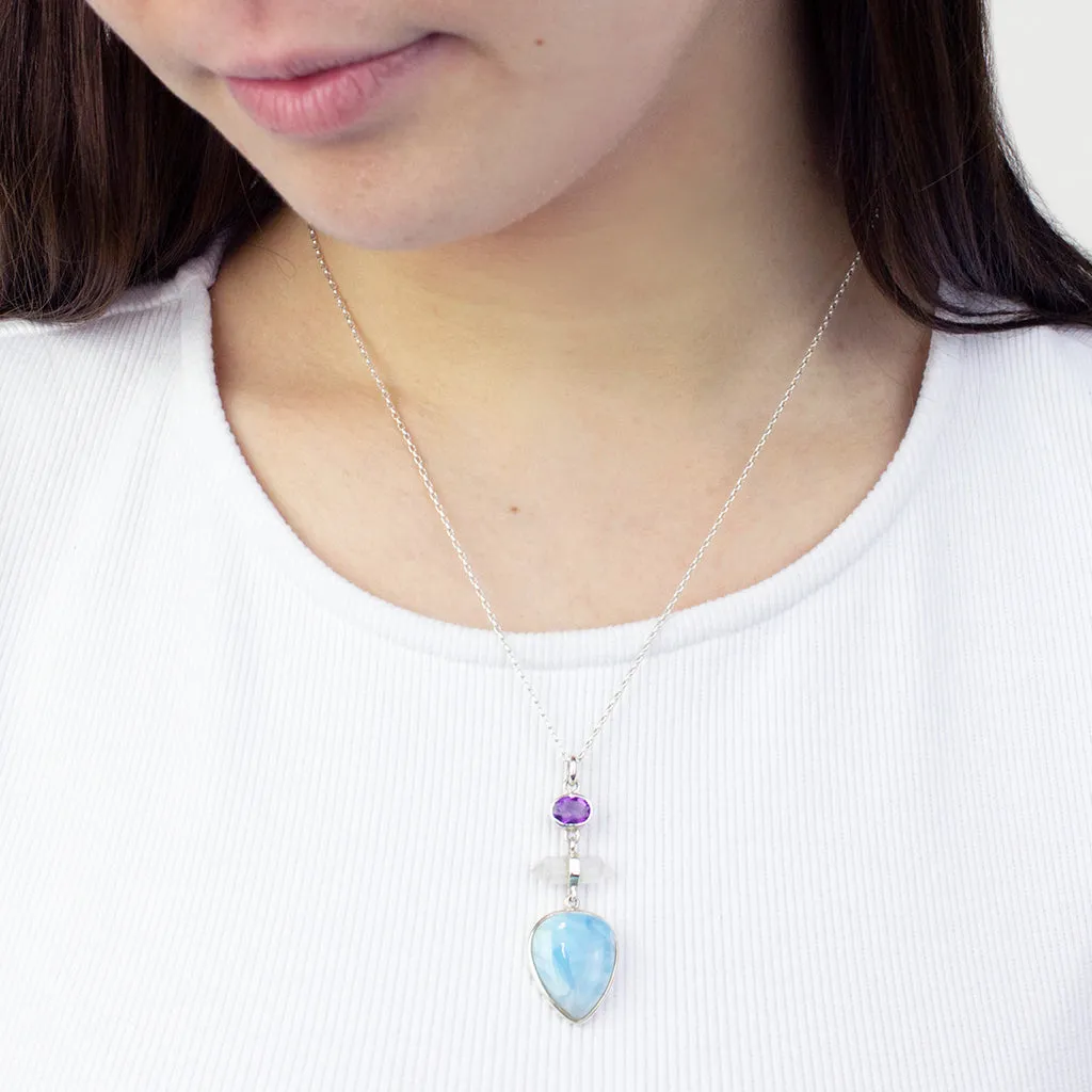 Larimar, Clear Quartz and Amethyst Necklace