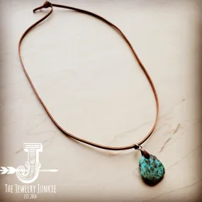 Leather Necklace with Natural Turquoise Pendant-Tan 249q