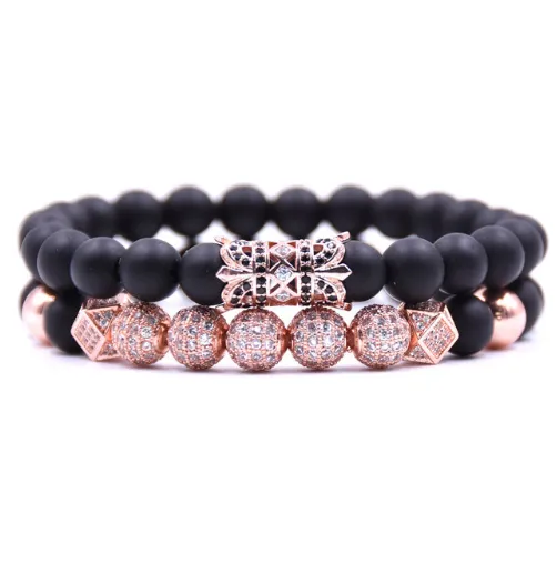Liuling column hollow tube micro-inlaid zircon ball black matte set bracelet
