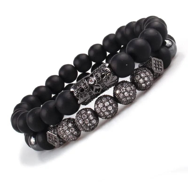 Liuling column hollow tube micro-inlaid zircon ball black matte set bracelet