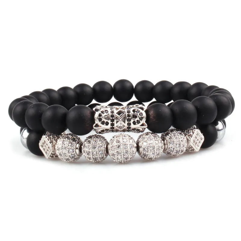 Liuling column hollow tube micro-inlaid zircon ball black matte set bracelet