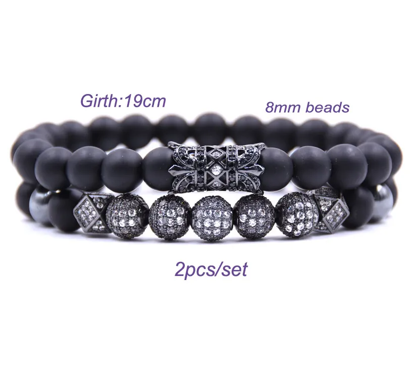 Liuling column hollow tube micro-inlaid zircon ball black matte set bracelet