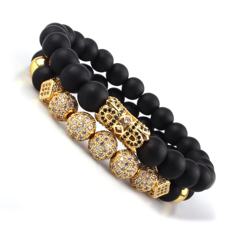 Liuling column hollow tube micro-inlaid zircon ball black matte set bracelet