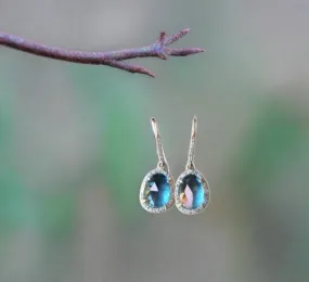 Liven Co. Small Organic Shape Sky Blue Topaz and Diamond Drop Earrings-Yellow Gold