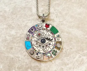 Magical Lucky Symbols - 925 Silver Turquoise Necklace