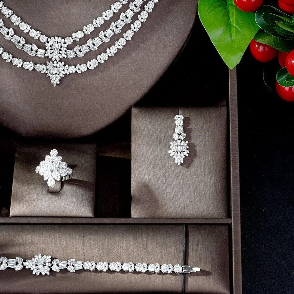 Magnificent Designer AAAA  Quality Cubic Zirconia Diamonds 4 piece Bridal Wedding Jewelry Set