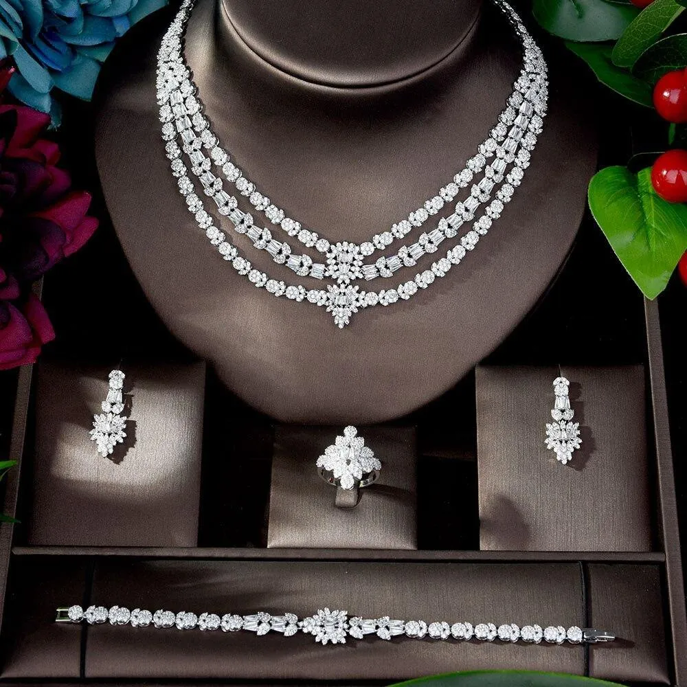 Magnificent Designer AAAA  Quality Cubic Zirconia Diamonds 4 piece Bridal Wedding Jewelry Set
