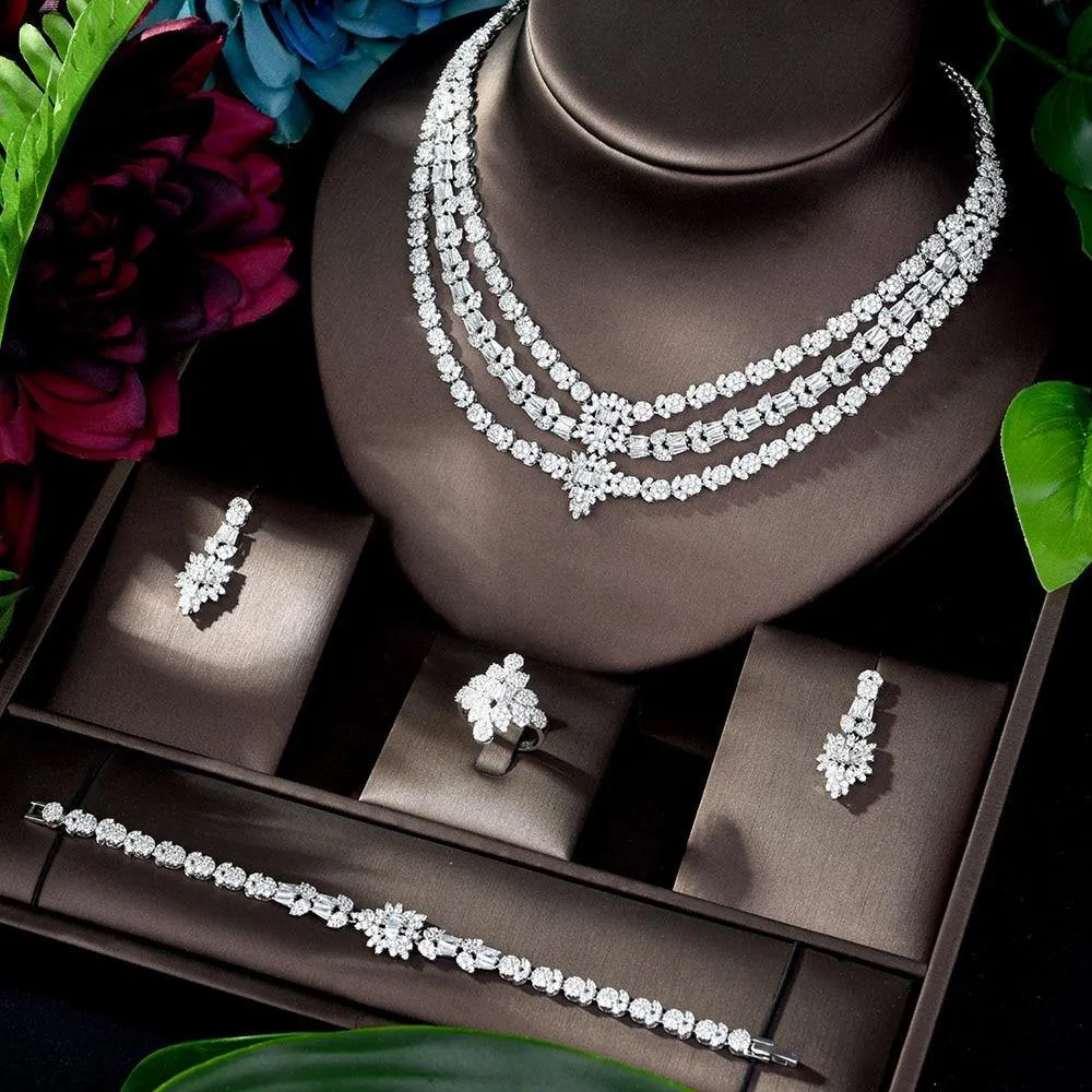 Magnificent Designer AAAA  Quality Cubic Zirconia Diamonds 4 piece Bridal Wedding Jewelry Set