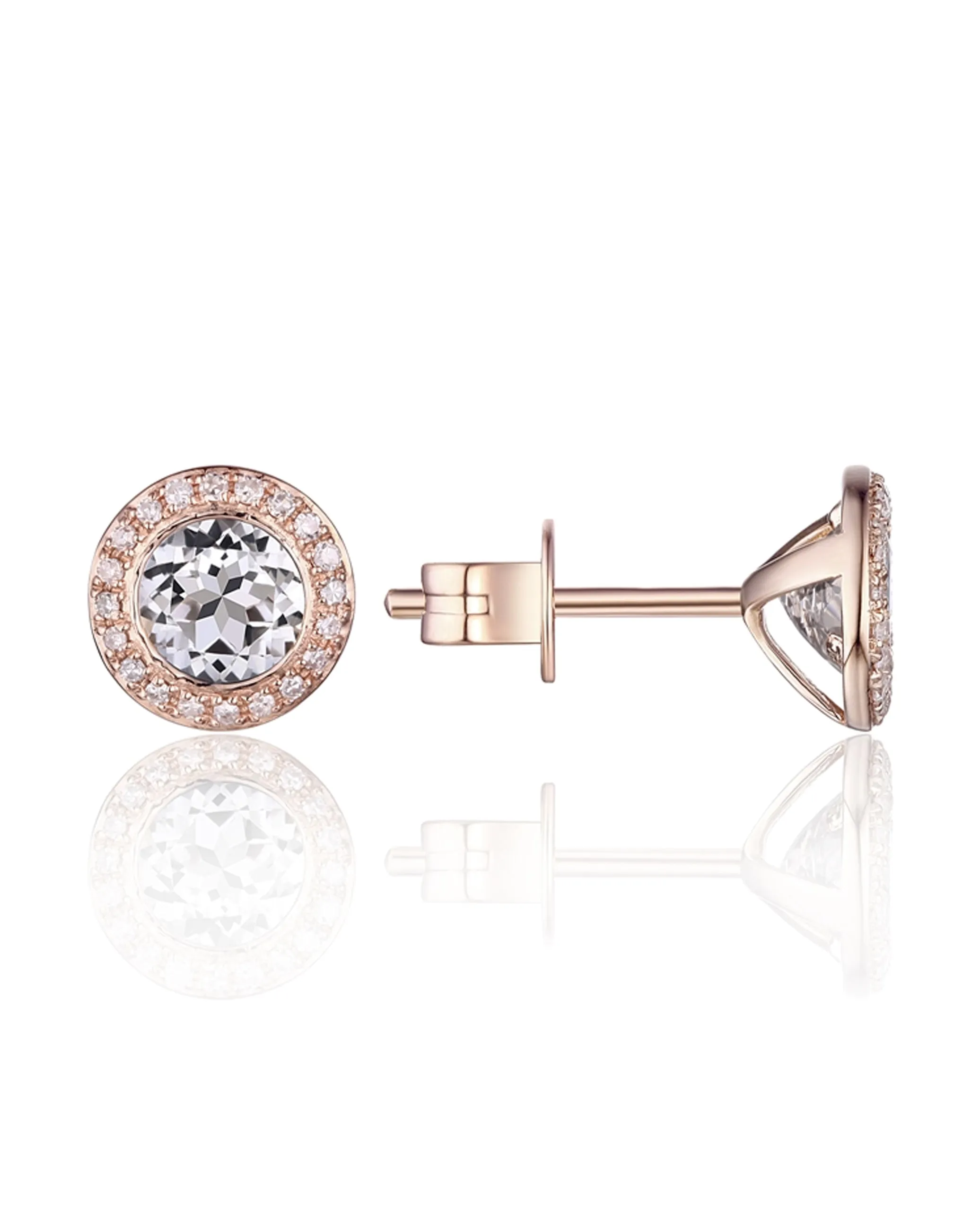 Martini Earrings in 14K Pink Gold with Diamonds and White Topaz