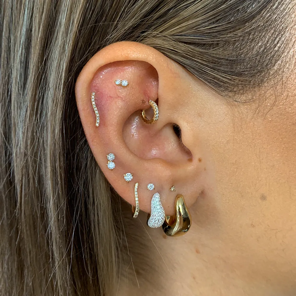 Midi White Topaz Pave Wave Huggies Dome in Gold