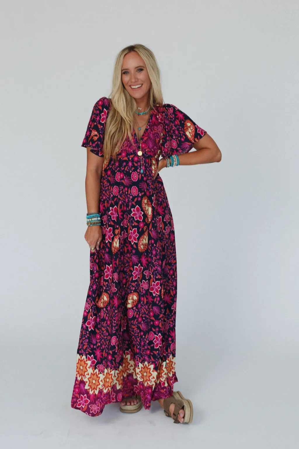Midnight Floral Maxi Dress - Navy Multi