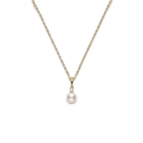 Mikimoto 18K Yellow Gold Cultured Akoya Pearl & Diamond Pendant Necklace