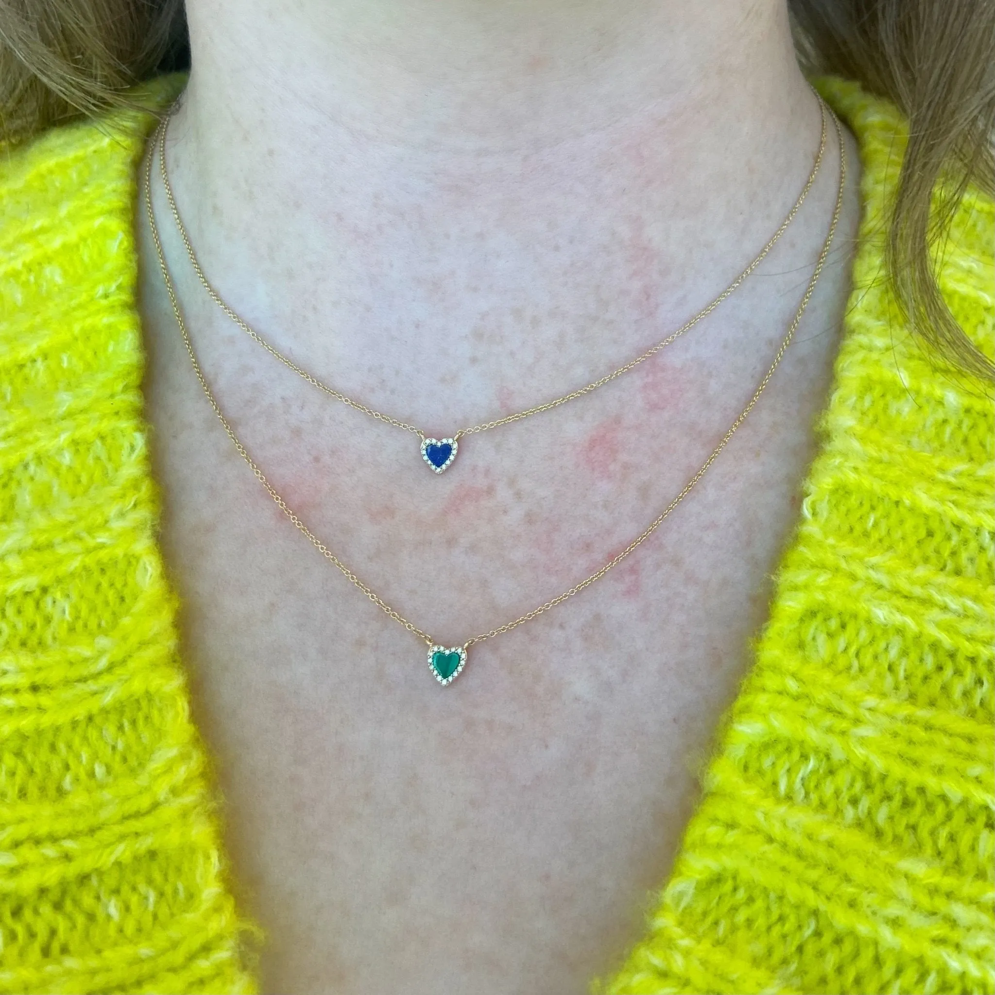Mini Gemstone & Pave Heart Necklace
