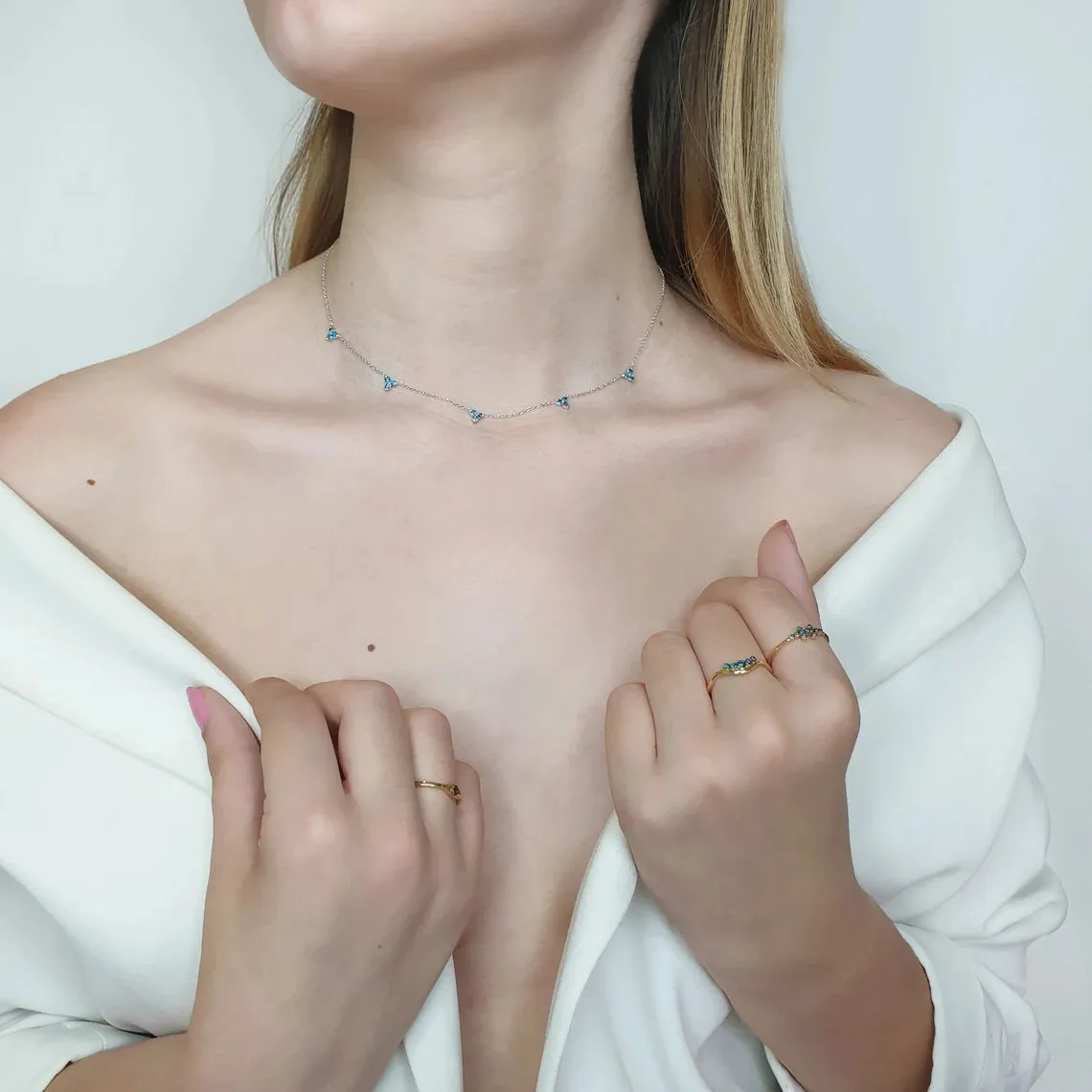 Minimalist blue diamond necklace
