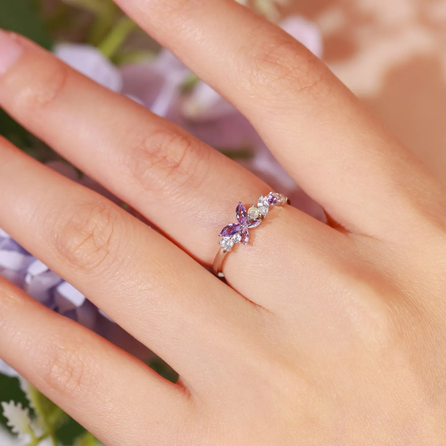 Monarch Butterfly Amethyst Opal Ring and Necklace Set