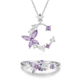 Monarch Butterfly Amethyst Opal Ring and Necklace Set