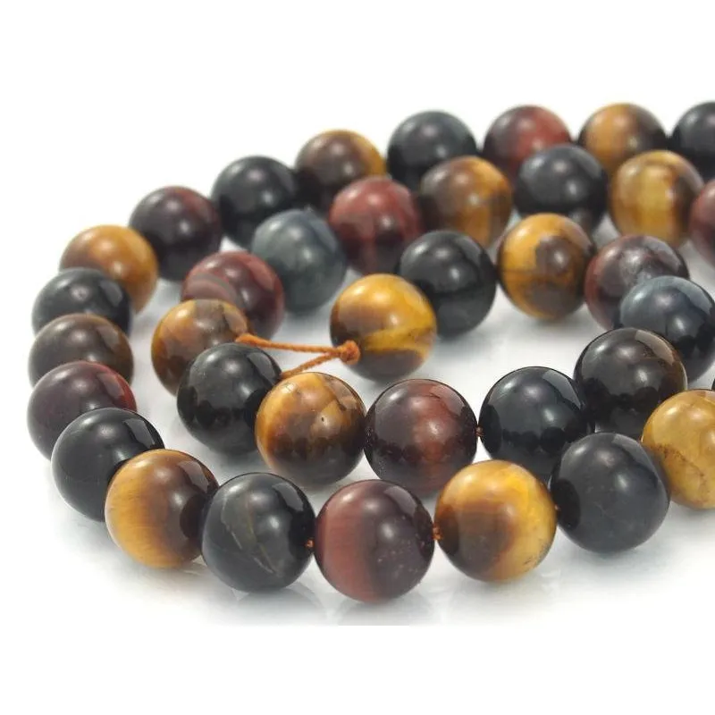 Multi-Colored Tiger's Eye Smooth Rounds 10mm Bead Strand