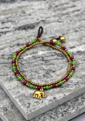 Multicolor Glass Beads Elephant Charm Anklet
