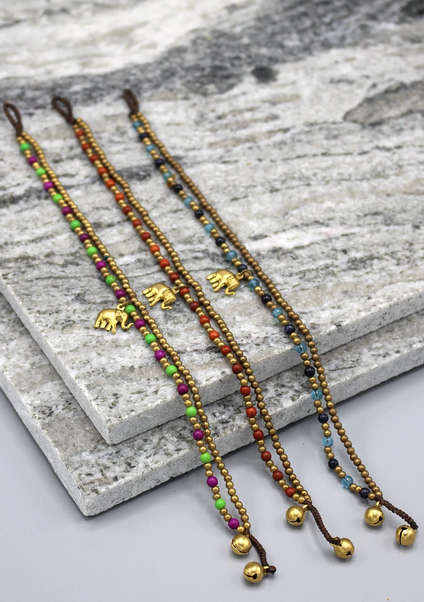 Multicolor Glass Beads Elephant Charm Anklet
