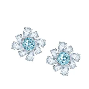 Natural Blue Topaz and Zircon Water Droplet Silver Stud Earrings