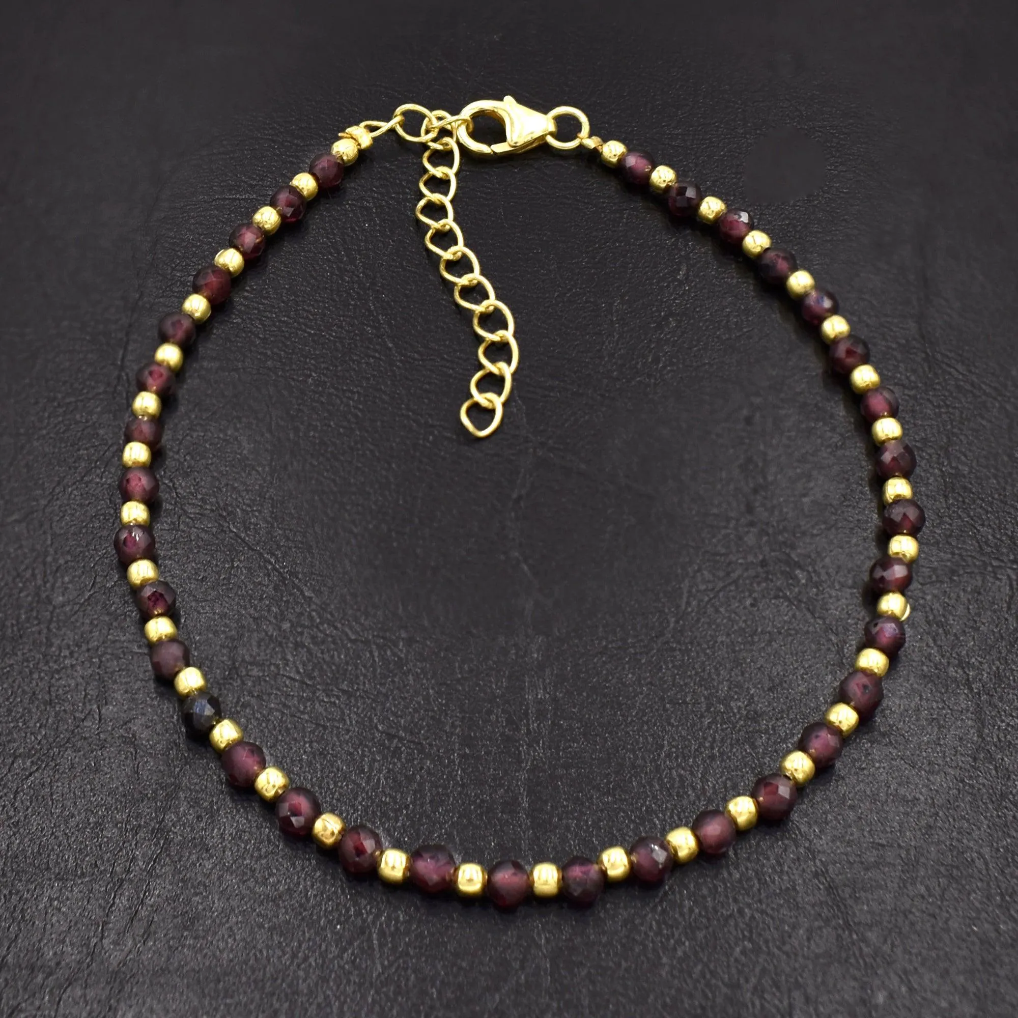 Natural Garnet Beaded Silver Bracelet