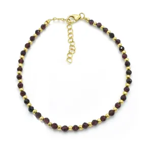 Natural Garnet Beaded Silver Bracelet