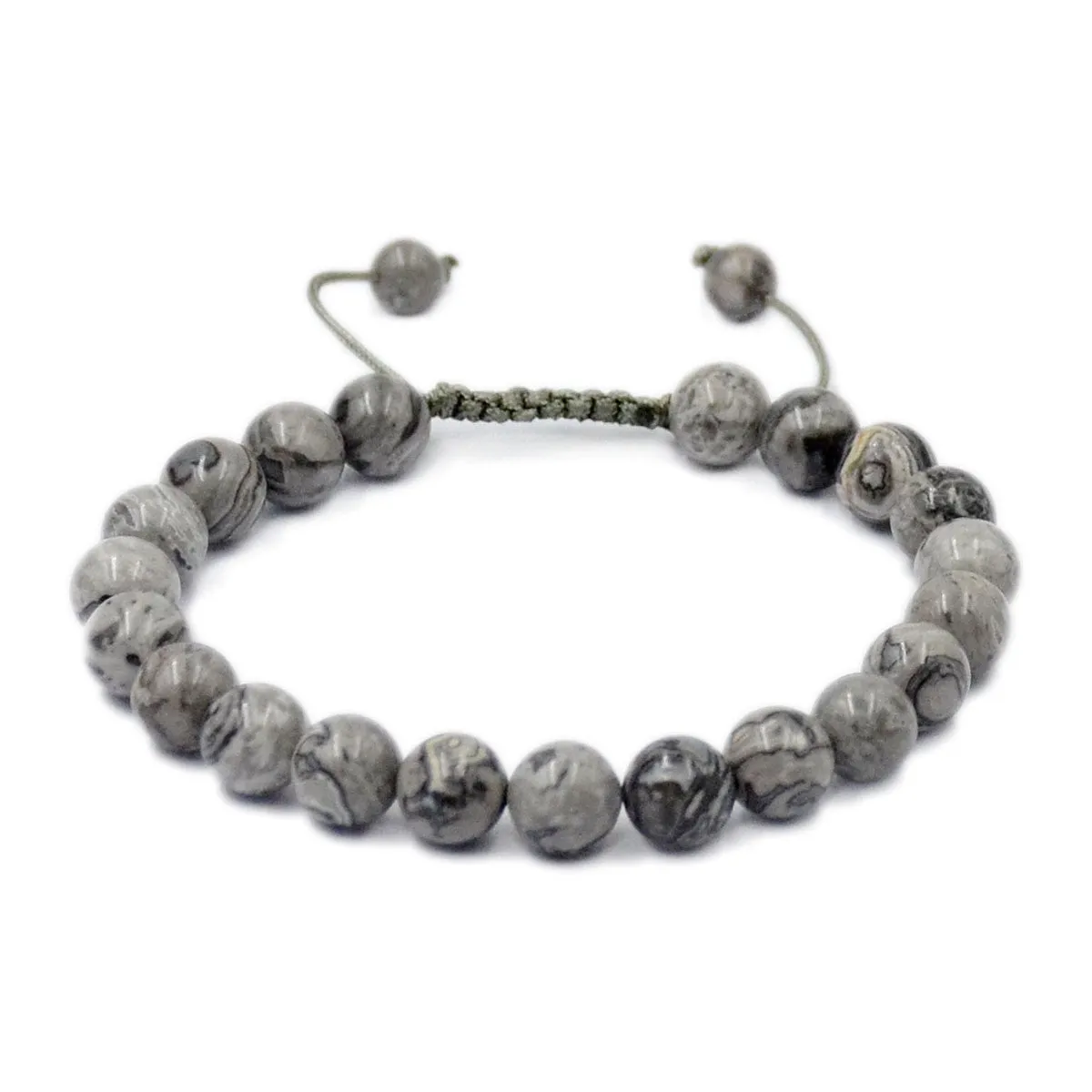 Natural Map Jasper 8mm Gemstone Healing Power Crystal Adjustable Macrame Bracelet