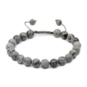 Natural Map Jasper 8mm Gemstone Healing Power Crystal Adjustable Macrame Bracelet