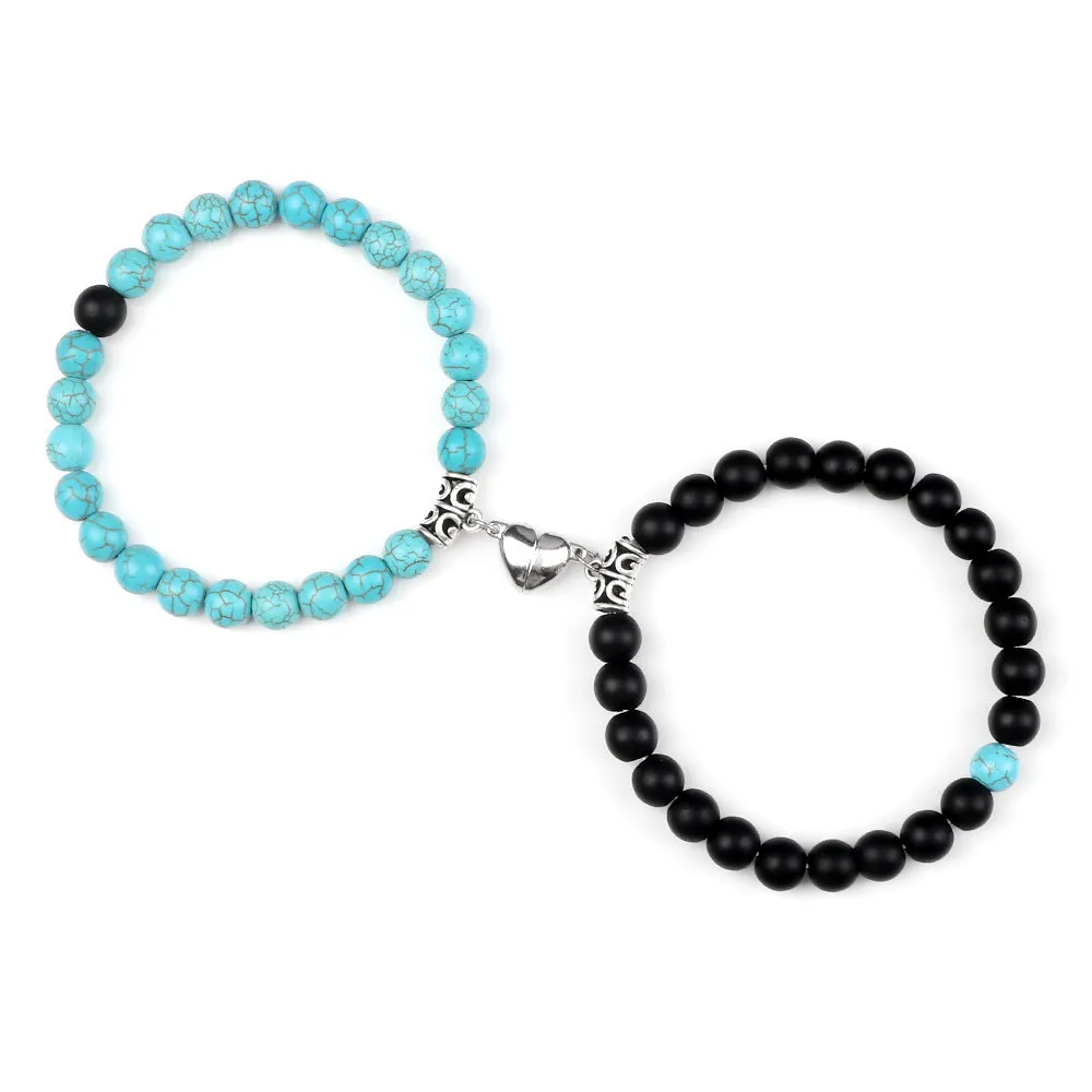 Natural Weathering Volcanic Rock Heart-shaped Magnetic Bracelet