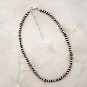 Navajo Pearls Turquoise & Spiny Oyster Necklace Sterling Silver