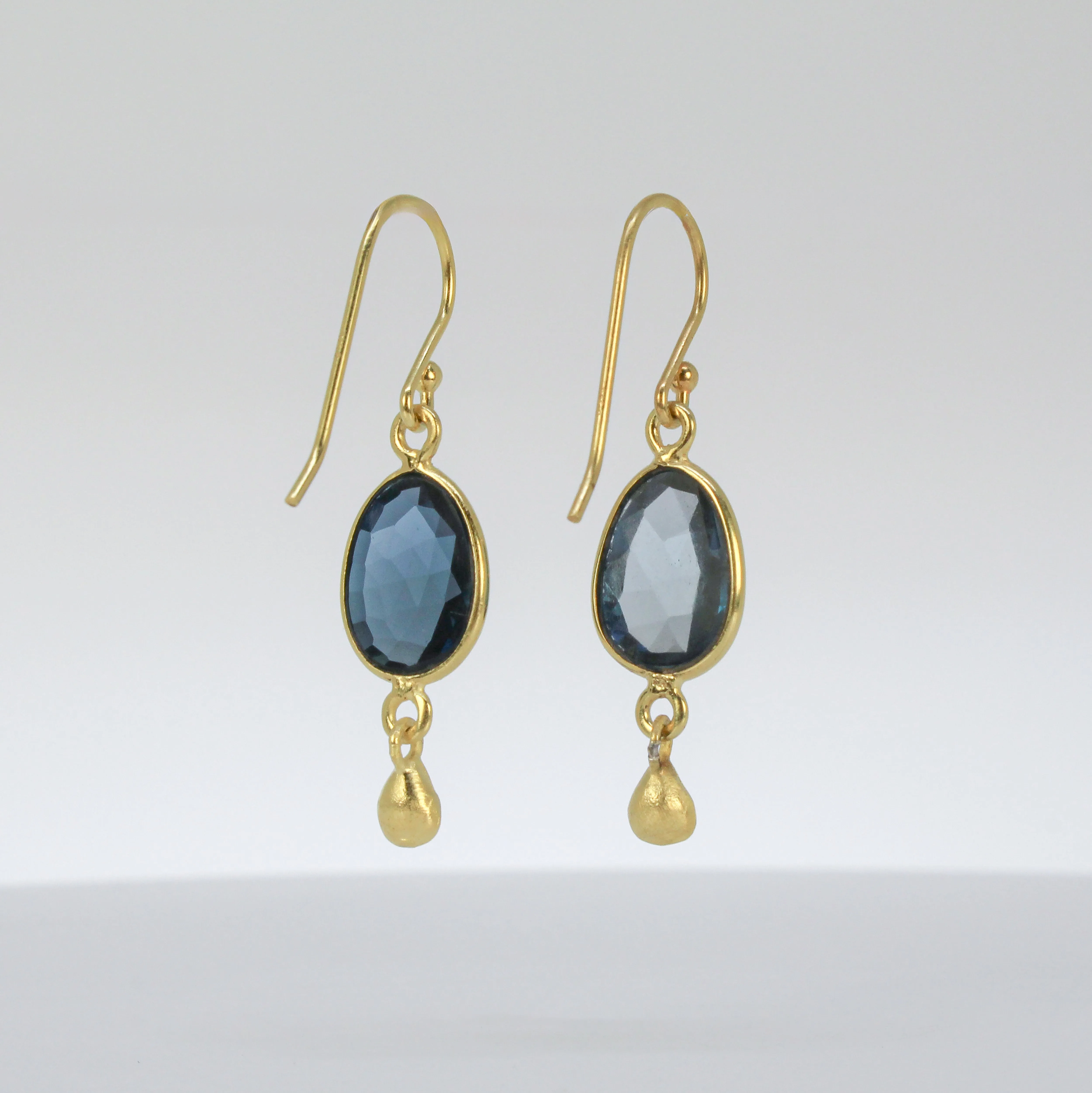 NEW! Bezel Set Faceted London Blue Topaz with 18k Gold Vermeil Petal Dangle Earrings by Sarah Richardson