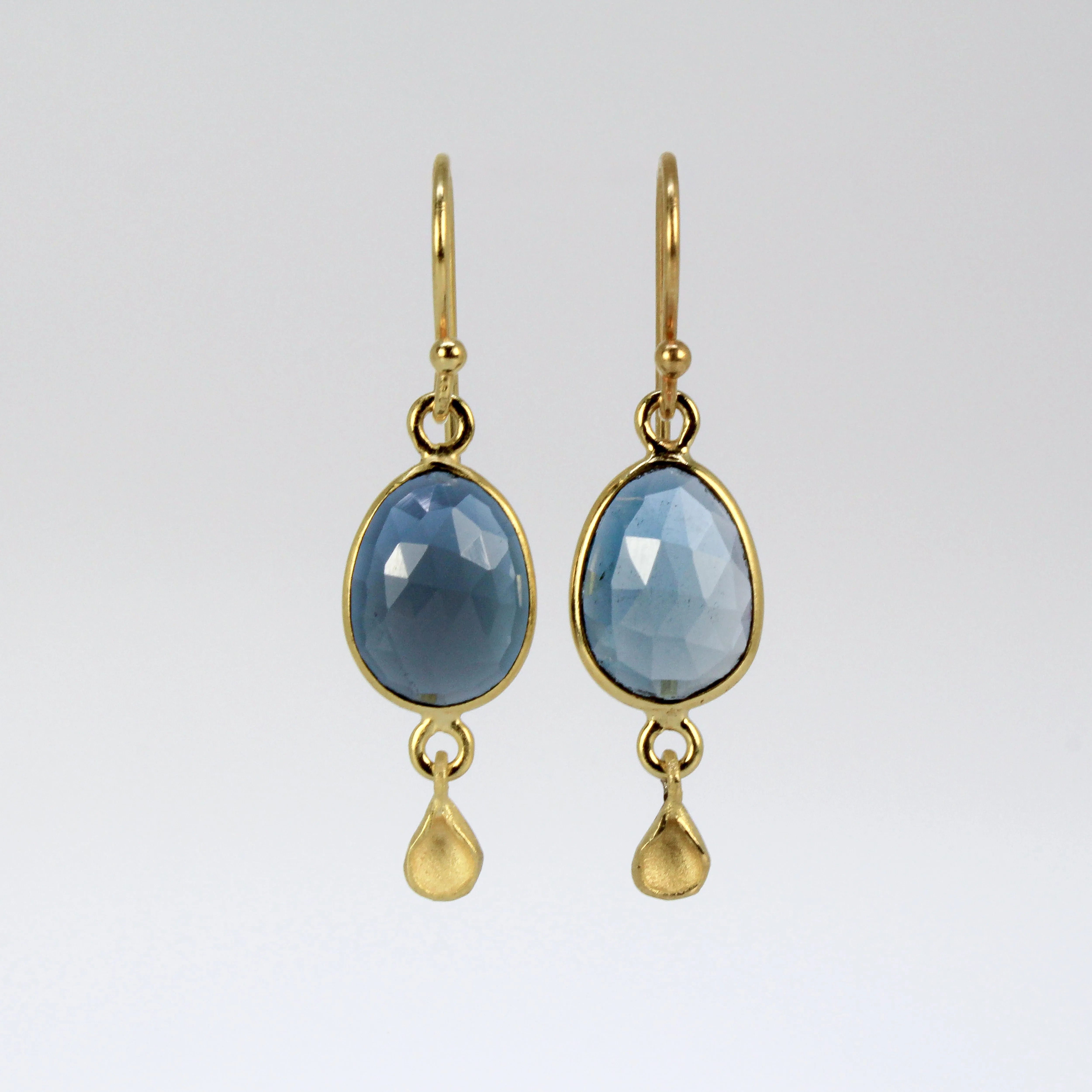 NEW! Bezel Set Faceted London Blue Topaz with 18k Gold Vermeil Petal Dangle Earrings by Sarah Richardson