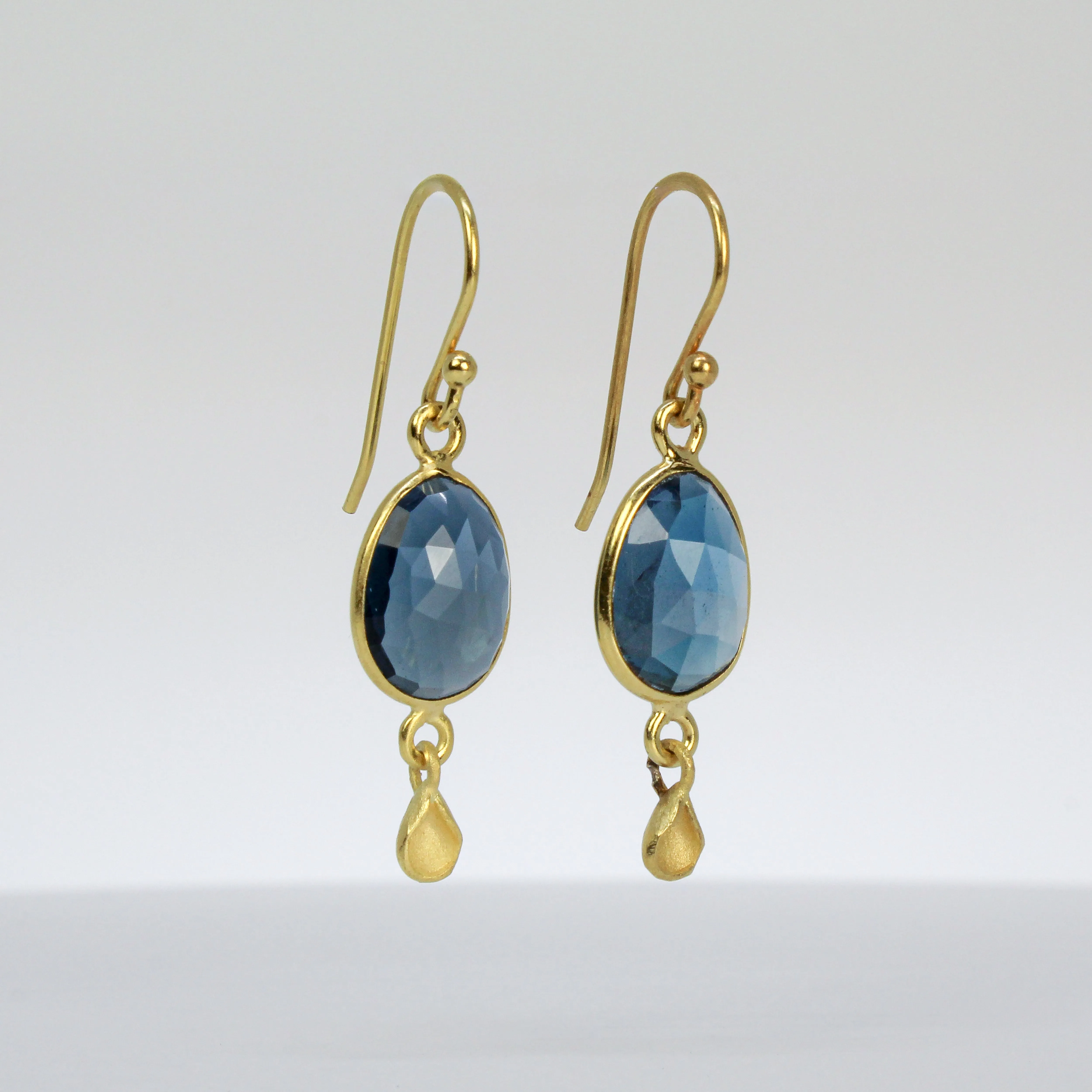 NEW! Bezel Set Faceted London Blue Topaz with 18k Gold Vermeil Petal Dangle Earrings by Sarah Richardson