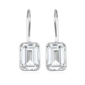 New! Bezeled Emerald Cut Dangles-White Topaz Silver