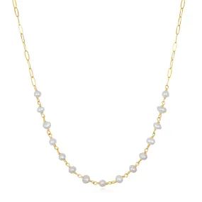 New! Gemstone Paperclip Necklace-Freshwater Pearl