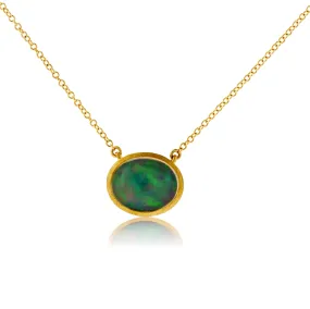 Oval Shaped Opal Cabochon Pendant with Chain