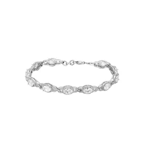 Oval Zircon Soleste Halo Beaded Interlock Silver Bracelet for Women